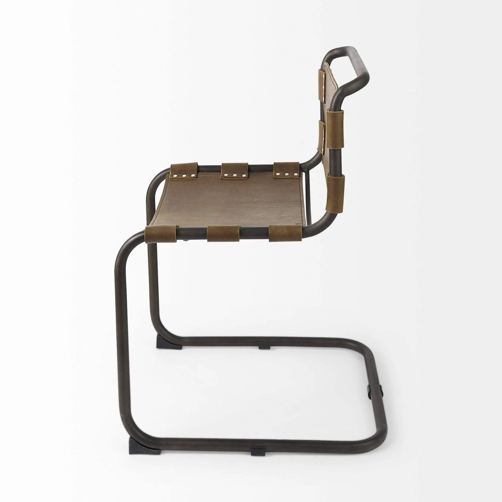Brown And Black Leather Metal Open Back Dining Side Chair - Image 5