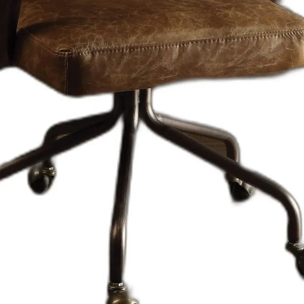 Brown and Black Swivel Faux Leather Rolling Office Chair - Image 3