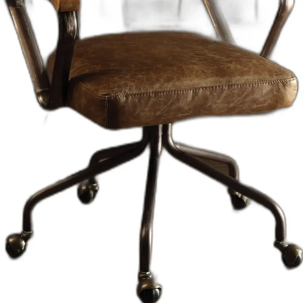 Brown and Black Swivel Faux Leather Rolling Office Chair - Image 4