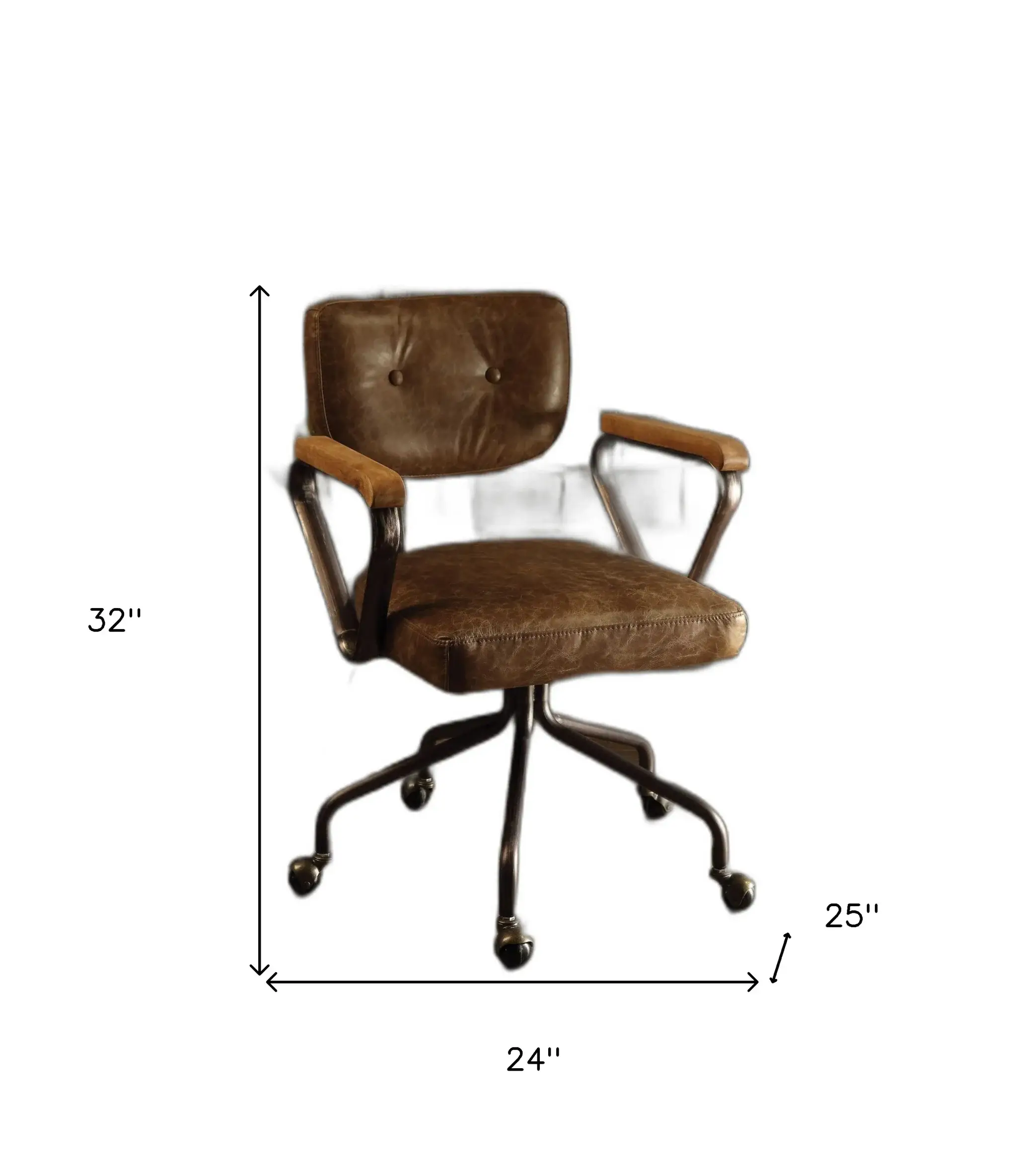 Brown and Black Swivel Faux Leather Rolling Office Chair - Image 6