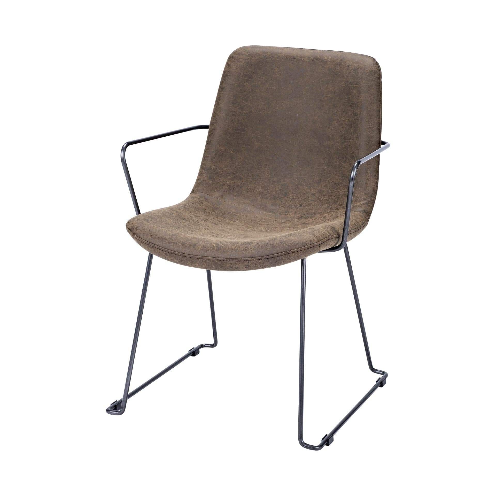 Brown And Black Upholstered Faux Leather Dining Arm Chair - Image 2