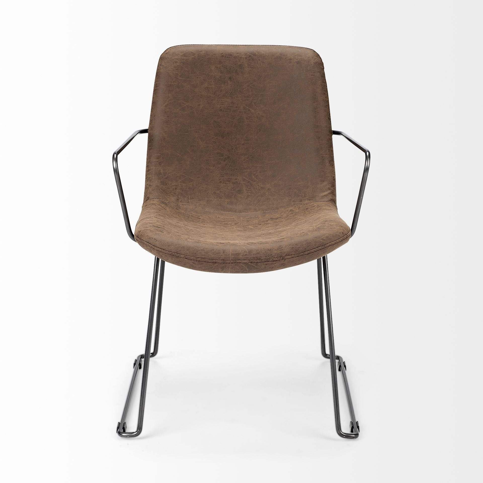 Brown And Black Upholstered Faux Leather Dining Arm Chair - Image 3