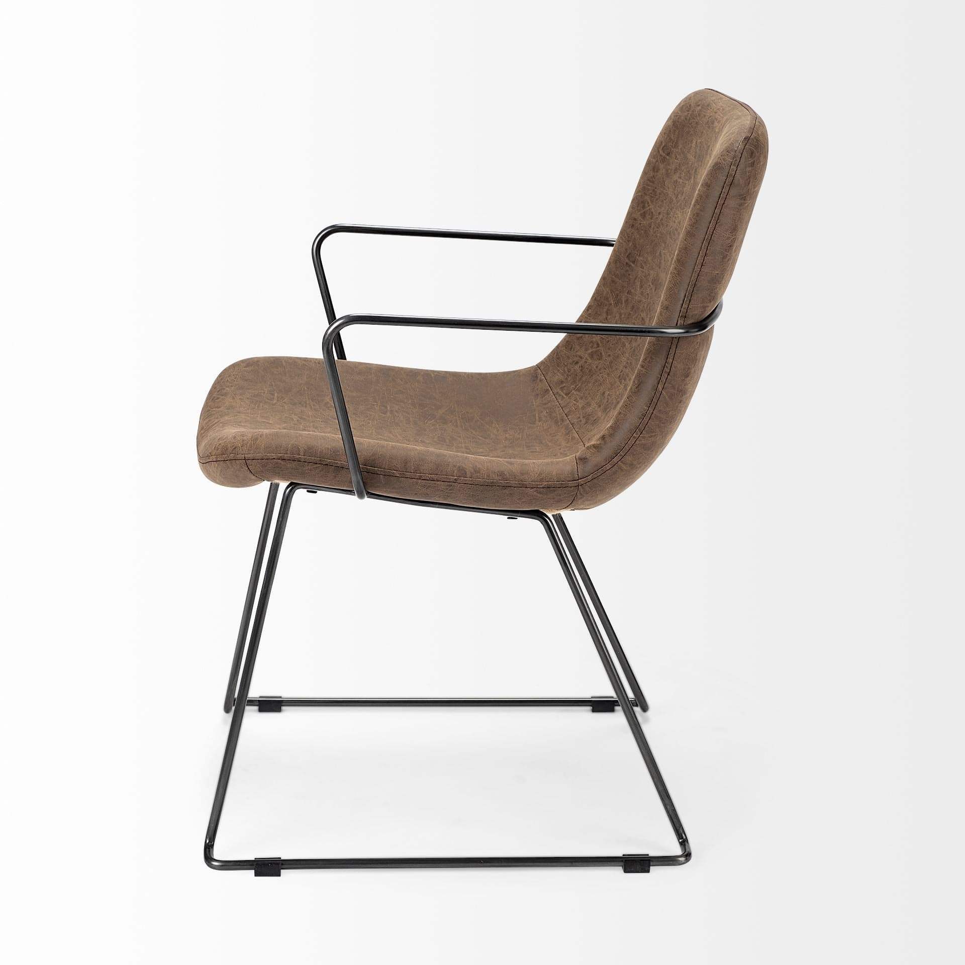 Brown And Black Upholstered Faux Leather Dining Arm Chair - Image 4