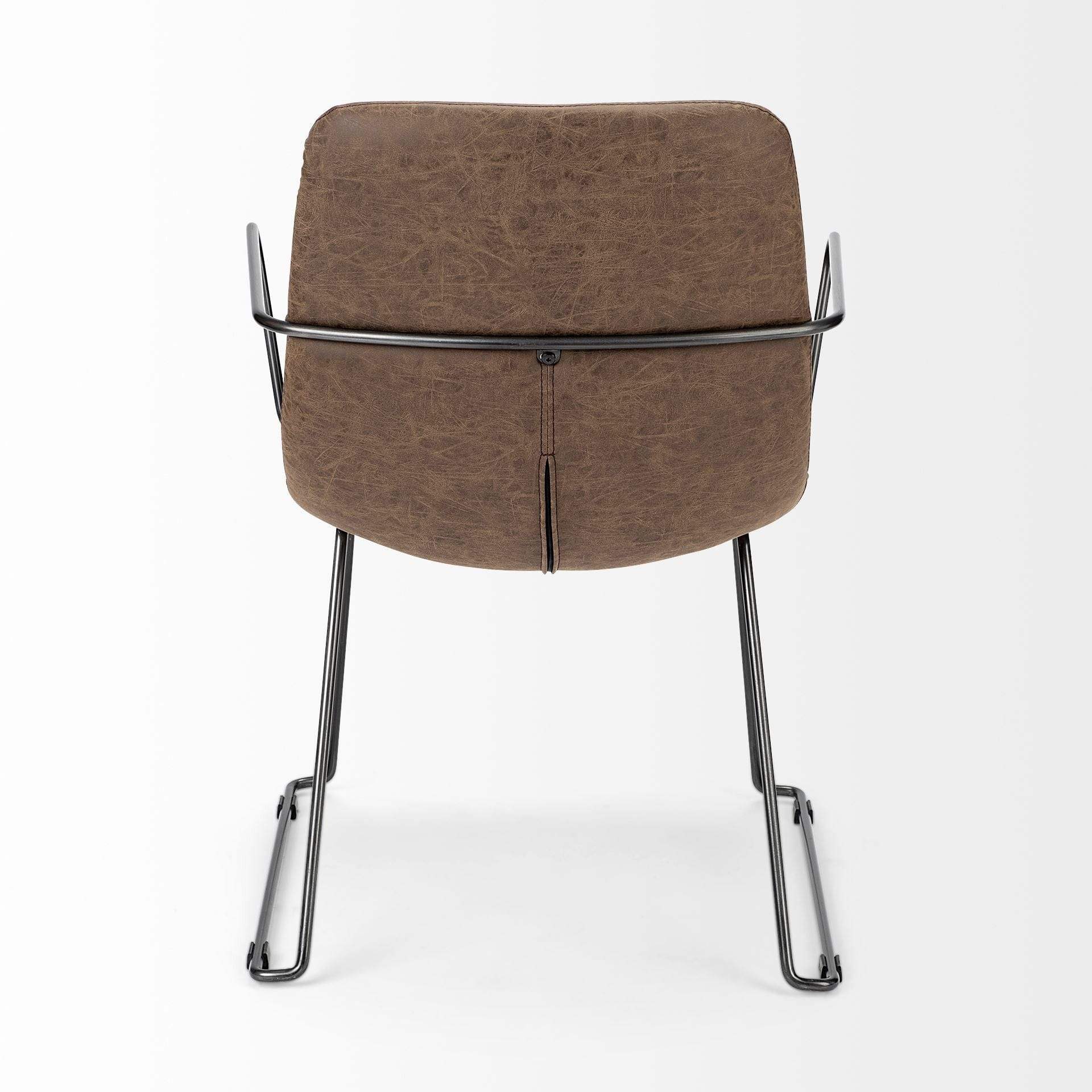 Brown And Black Upholstered Faux Leather Dining Arm Chair - Image 5