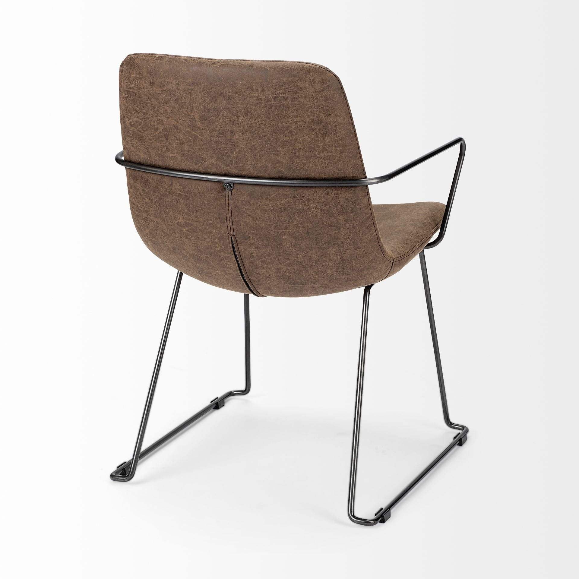 Brown And Black Upholstered Faux Leather Dining Arm Chair - Image 6