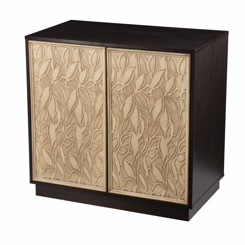 Brown and Cream Sculptural Leaf Accent Storage Cabinet - Image 2