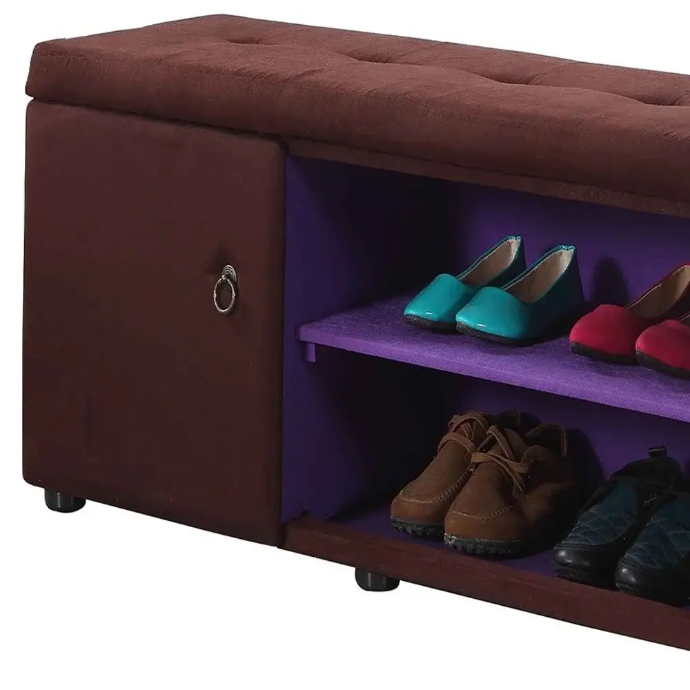 Brown and Purple Tufted Shoe Storage Bench - Image 5