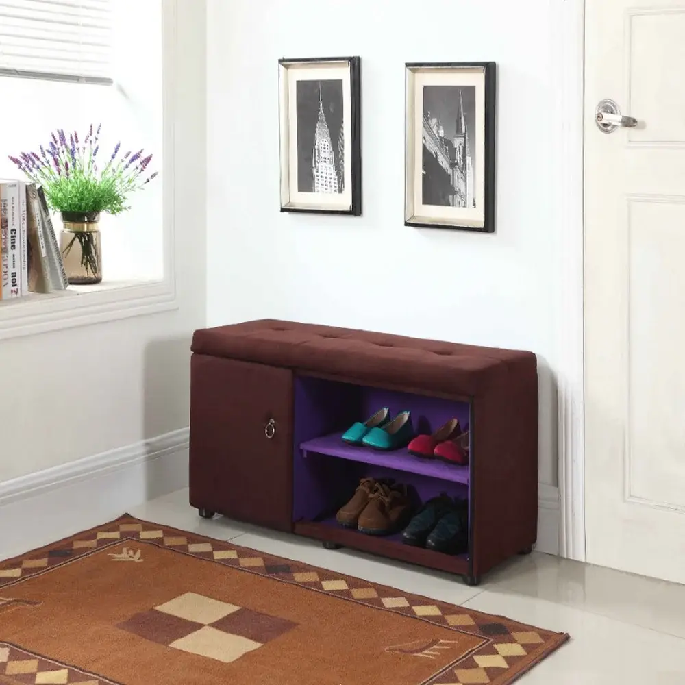 Brown and Purple Tufted Shoe Storage Bench - Image 6