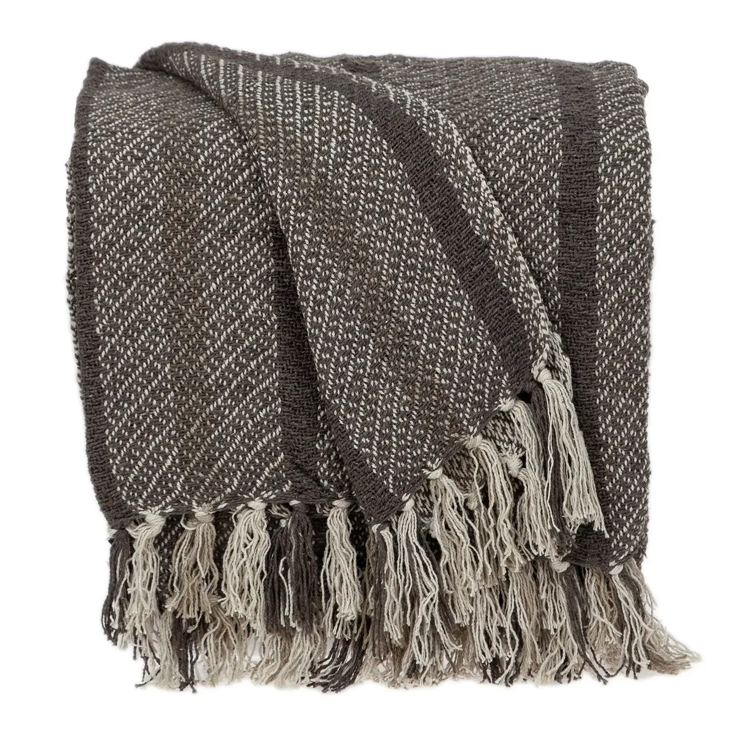 Brown and Taupe Striped Woven Handloom Throw - Image 3