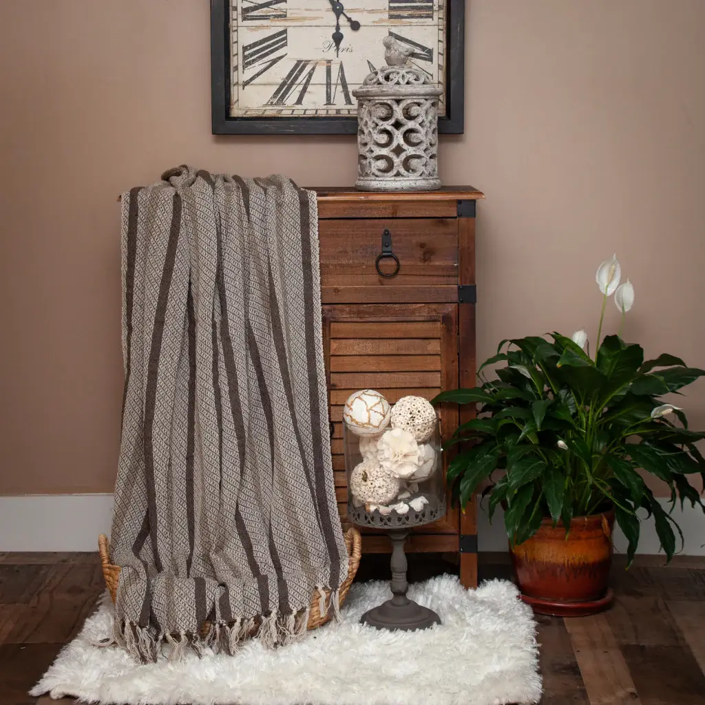 Brown and Taupe Striped Woven Handloom Throw - Image 7