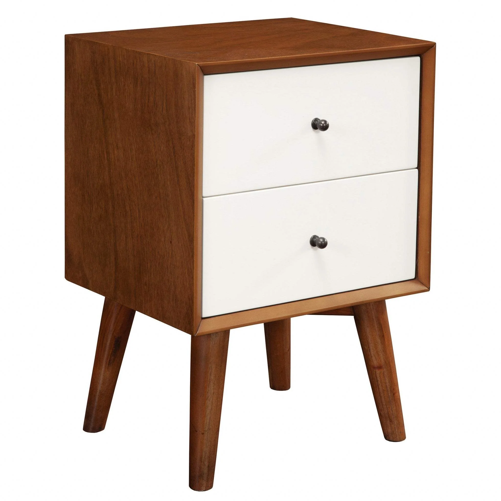 Brown and White Century Modern Wood 2 Drawer Nightstand - Image 2