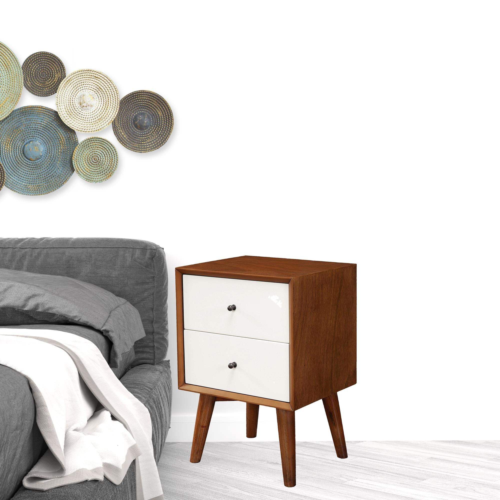 Brown and White Century Modern Wood 2 Drawer Nightstand - Image 3