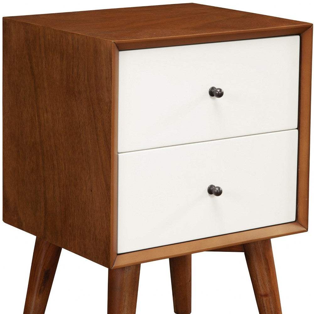 Brown and White Century Modern Wood 2 Drawer Nightstand - Image 4