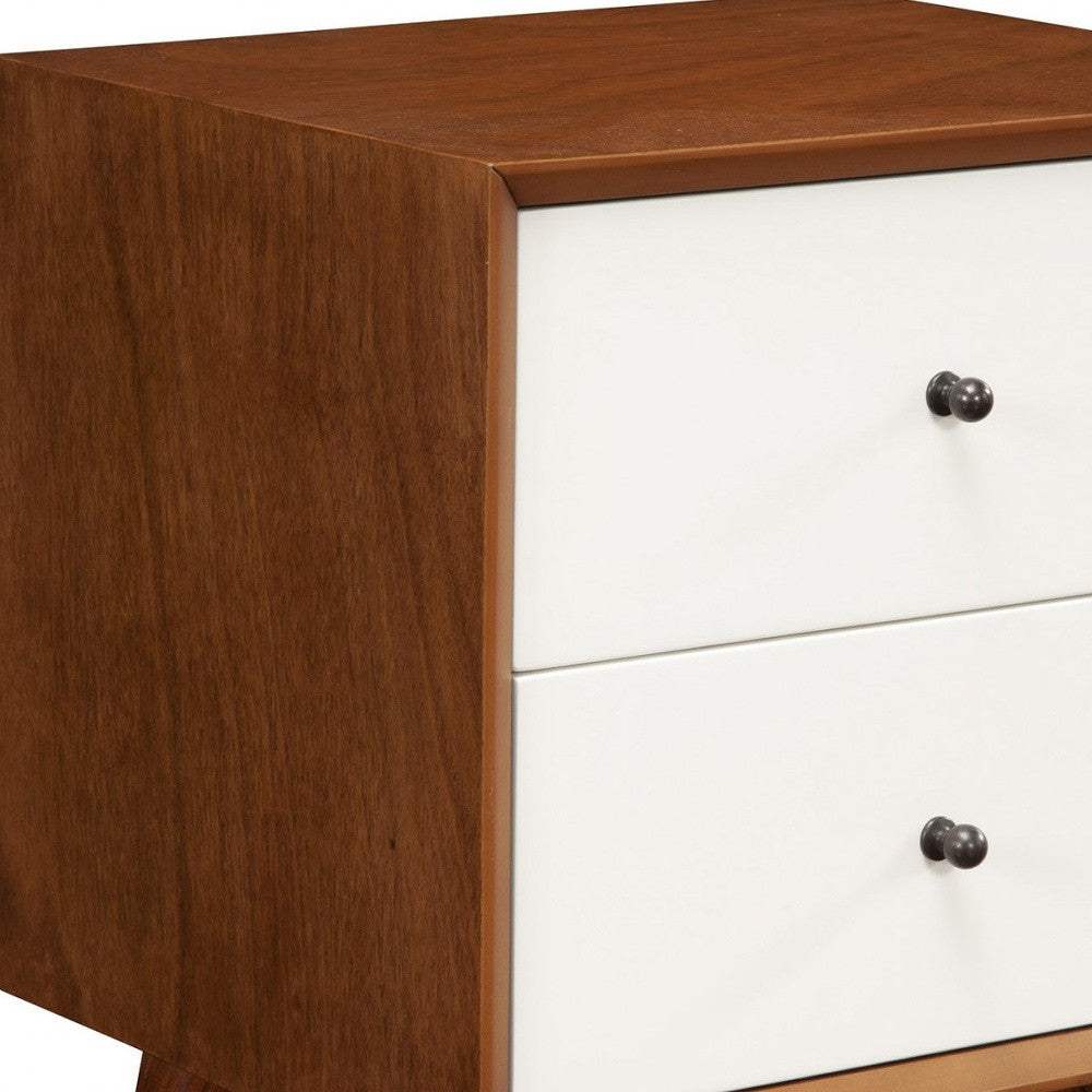 Brown and White Century Modern Wood 2 Drawer Nightstand - Image 5