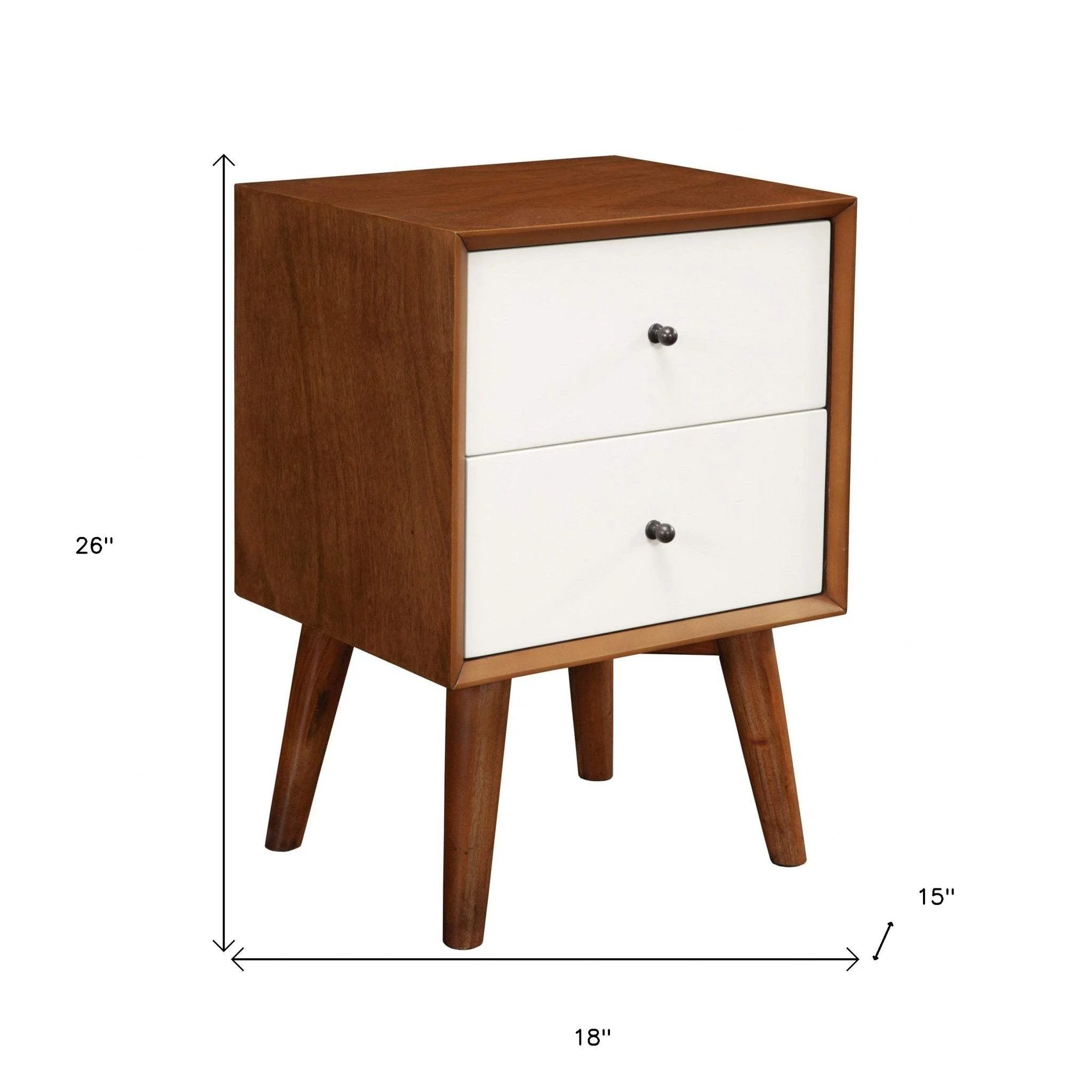 Brown and White Century Modern Wood 2 Drawer Nightstand - Image 6