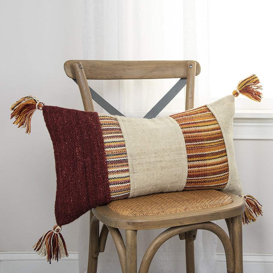 Brown Beige Color Blocked Lumbar Pillow - Image 5