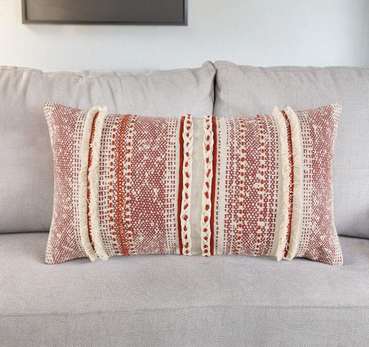 Brown Beige textural Bands Lumbar Pillow - Image 2
