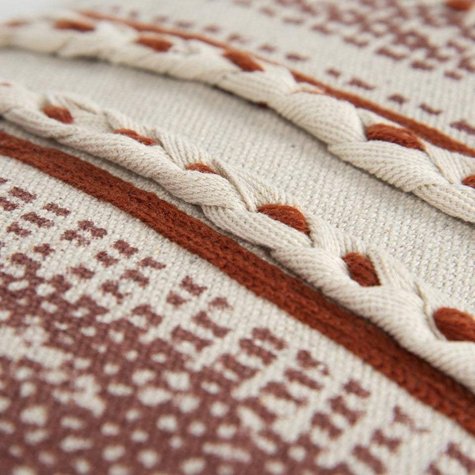 Brown Beige textural Bands Lumbar Pillow - Image 3
