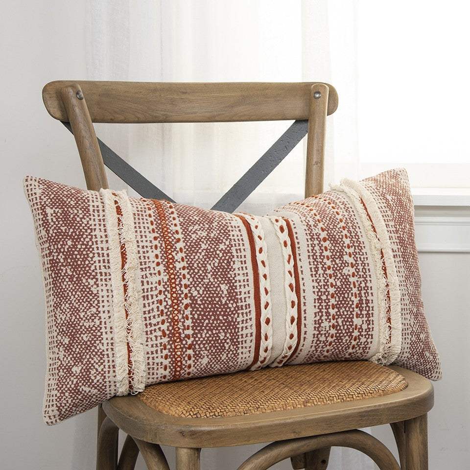 Brown Beige textural Bands Lumbar Pillow - Image 8