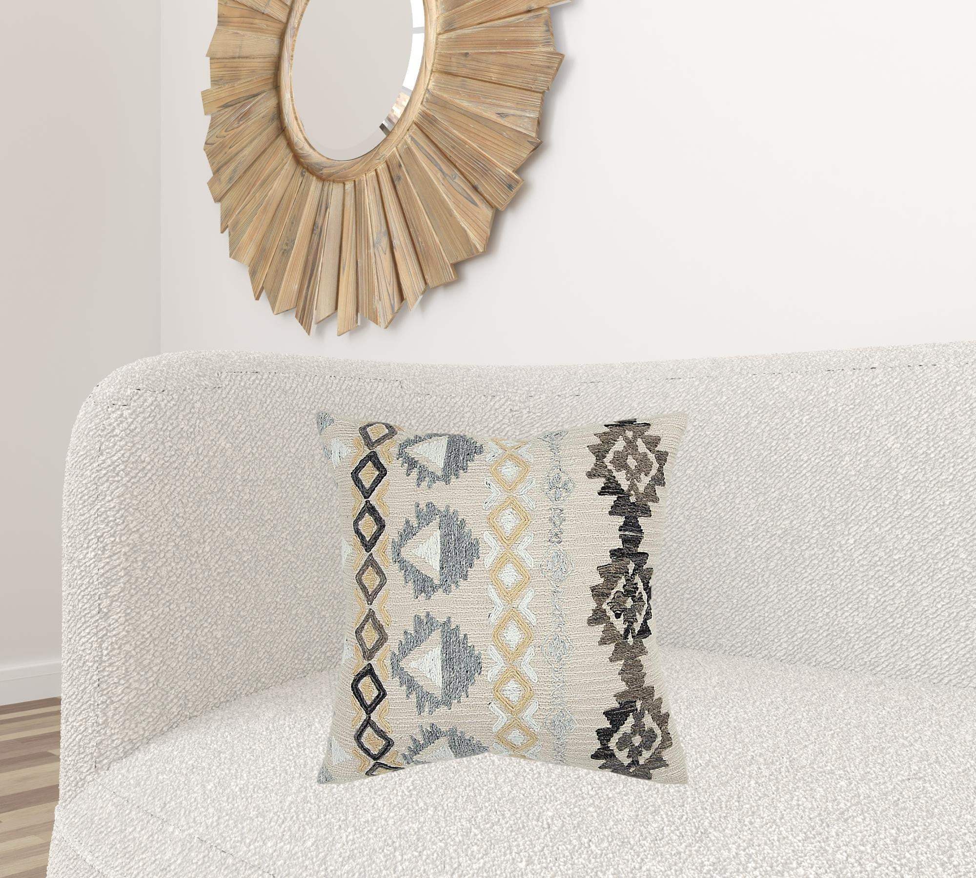 Brown Beige Tribal Embroidered Throw Pillow - Image 2