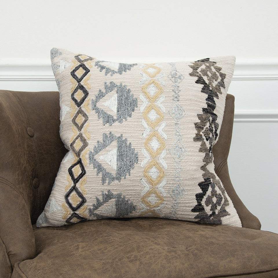Brown Beige Tribal Embroidered Throw Pillow - Image 4