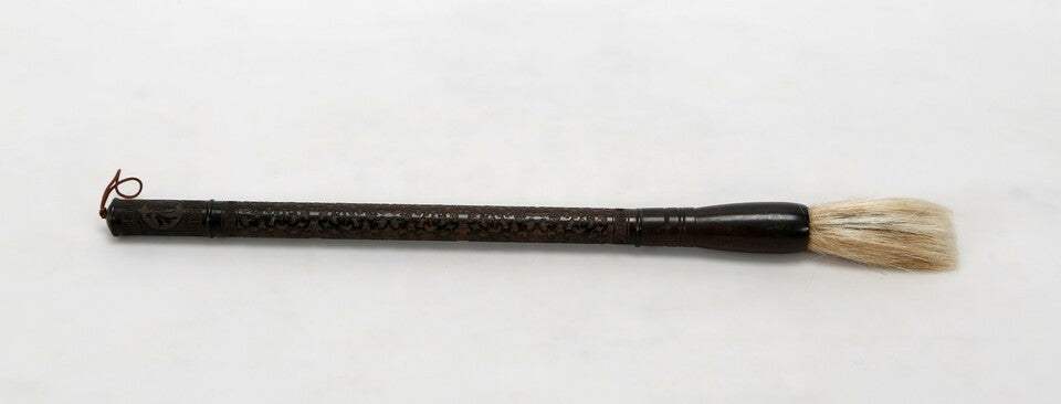 Brown Carved Scroll Wood Decorative Calligraphy Brush - Image 3