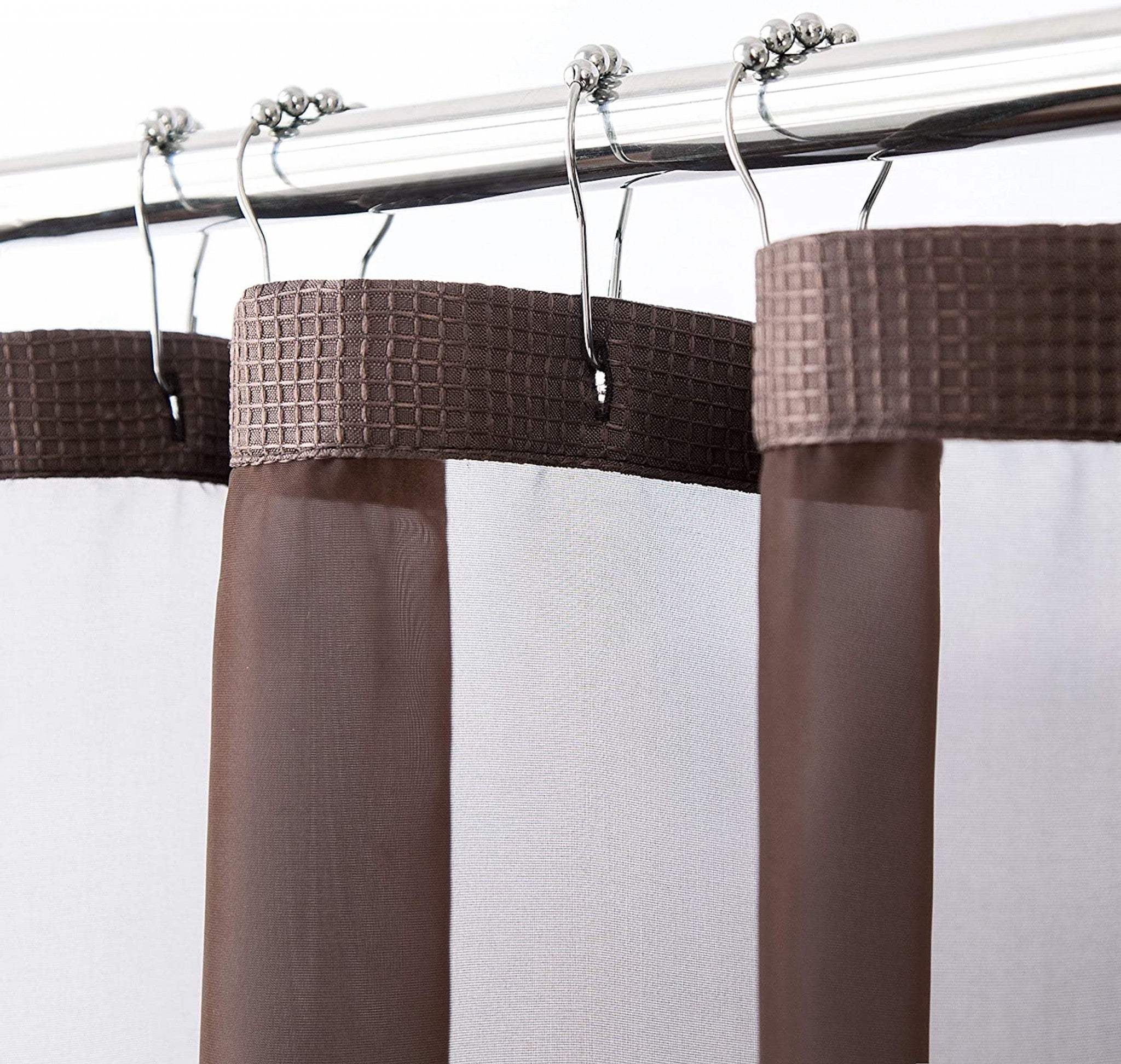 Brown Modern Grid Shower Curtain and Liner Set - Image 4
