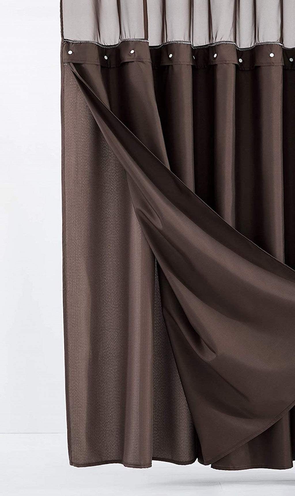 Brown Modern Grid Shower Curtain and Liner Set - Image 7