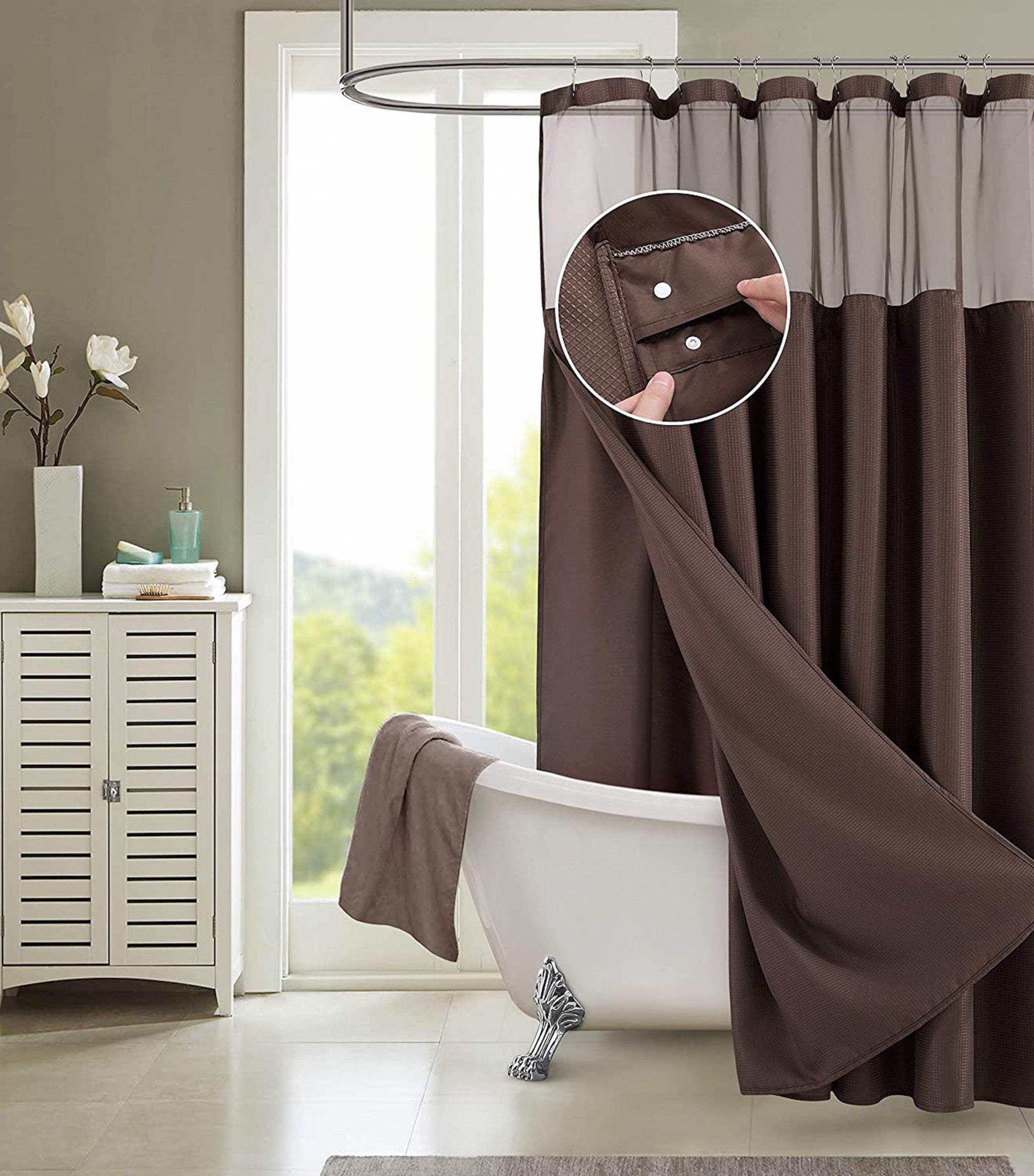 Brown Modern Grid Shower Curtain and Liner Set - Image 8