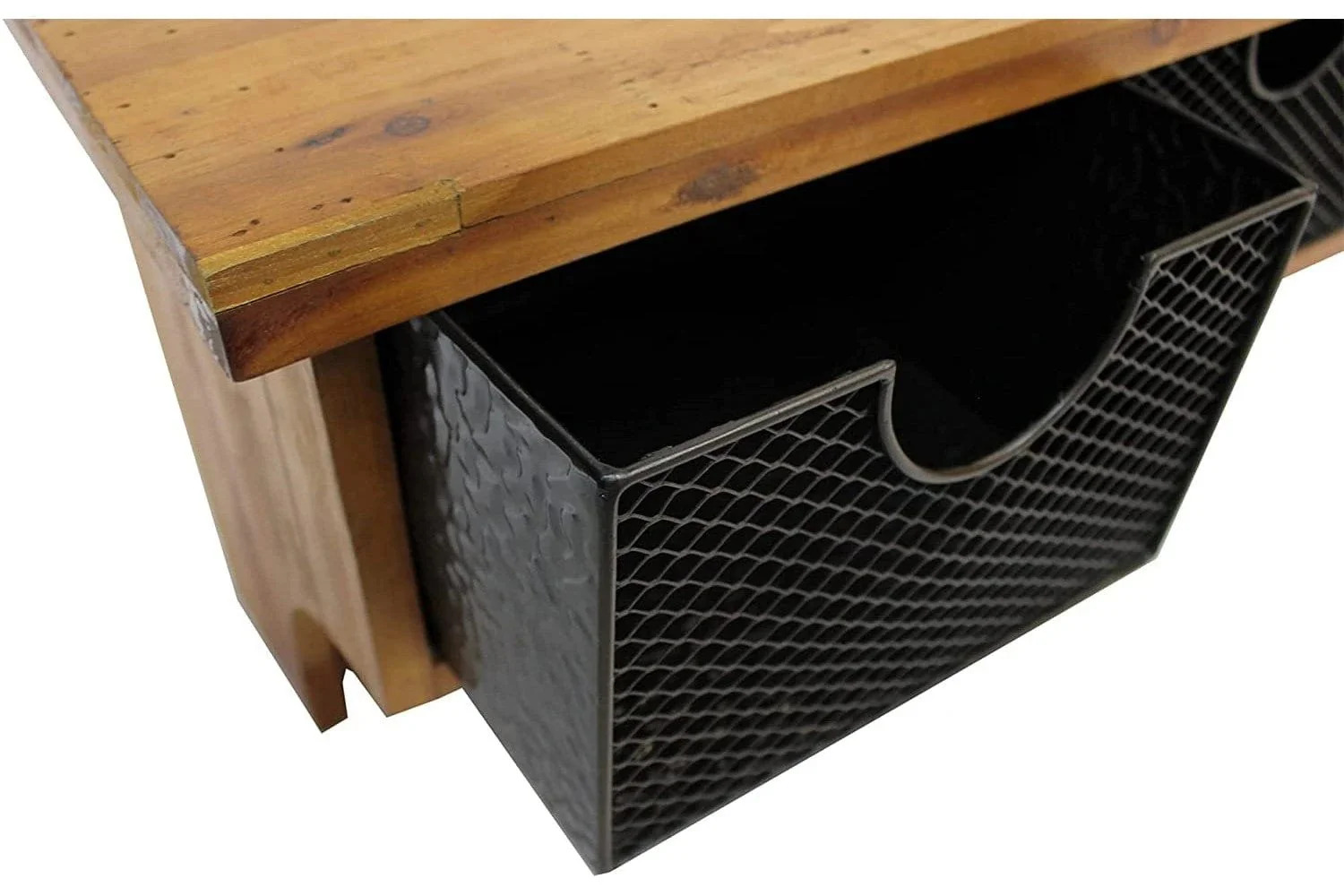Brown Rustic Wooden Wall Shelf With 3 Drawers And Hooks - Image 4