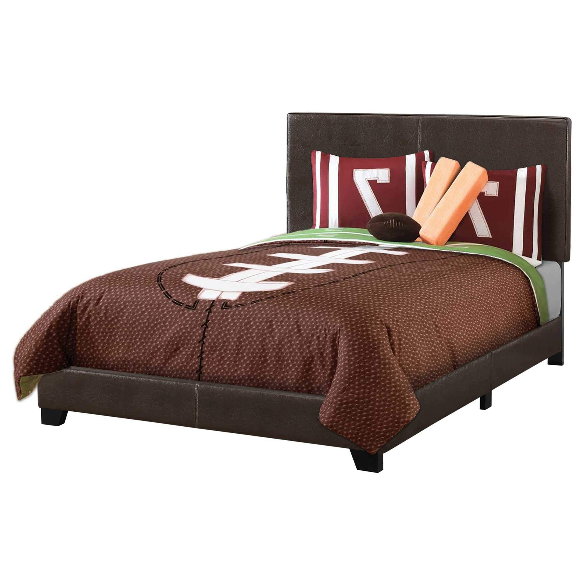 Brown Solid and Manufactured Wood Full Upholstered Faux Leather Bed Frame - Image 3