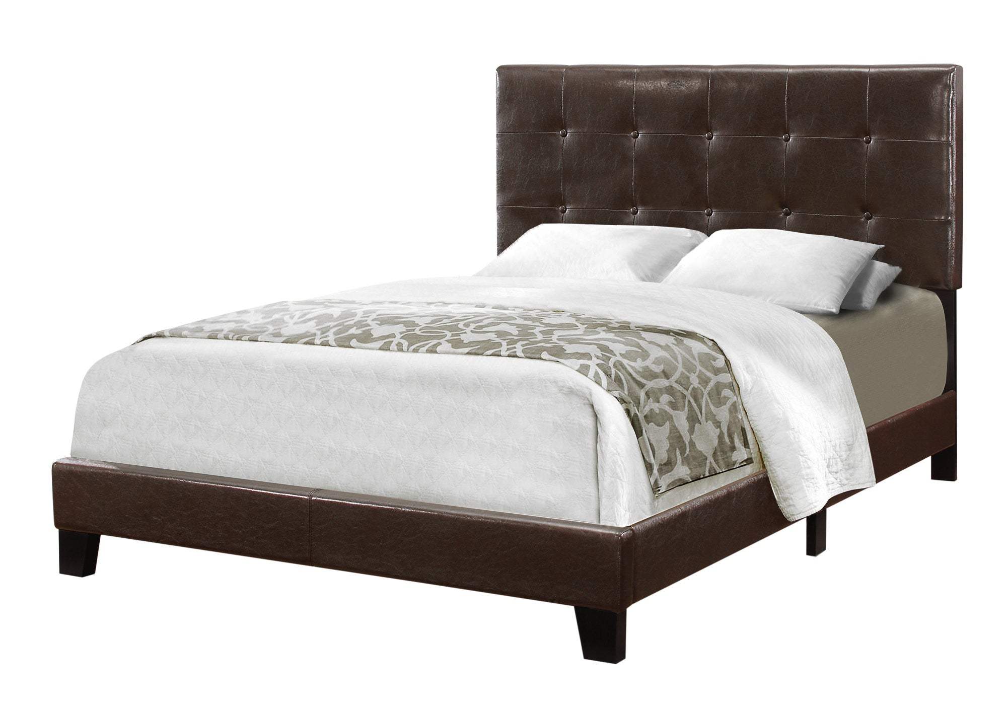 Brown Solid and Manufactured Wood Full Upholstered Faux Leather Bed Frame - Image 4