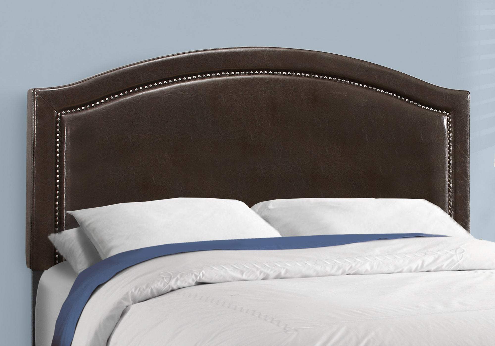 Brown Solid Wood Queen Upholstered Linen Bed Frame with Nailhead Trim - Image 4