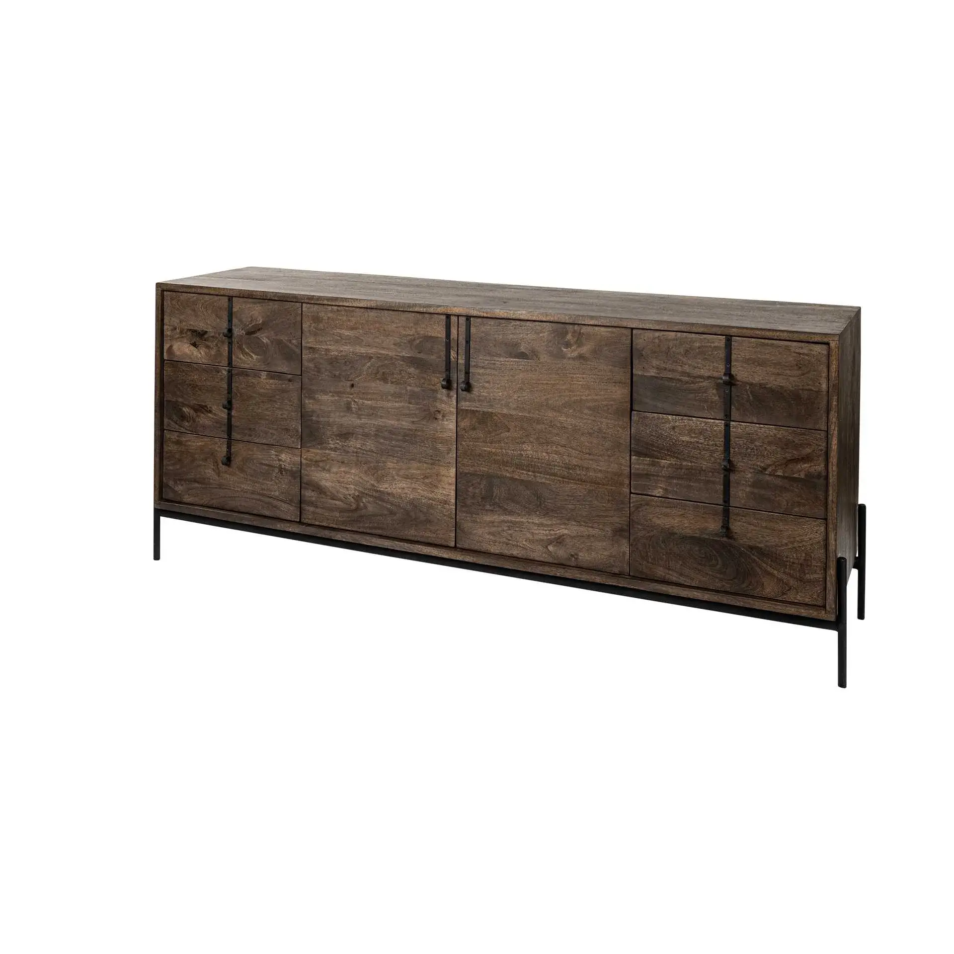 Brown Solid Wood Sideboard With 6 Drawers And 2 Cabinet Doors - Image 4