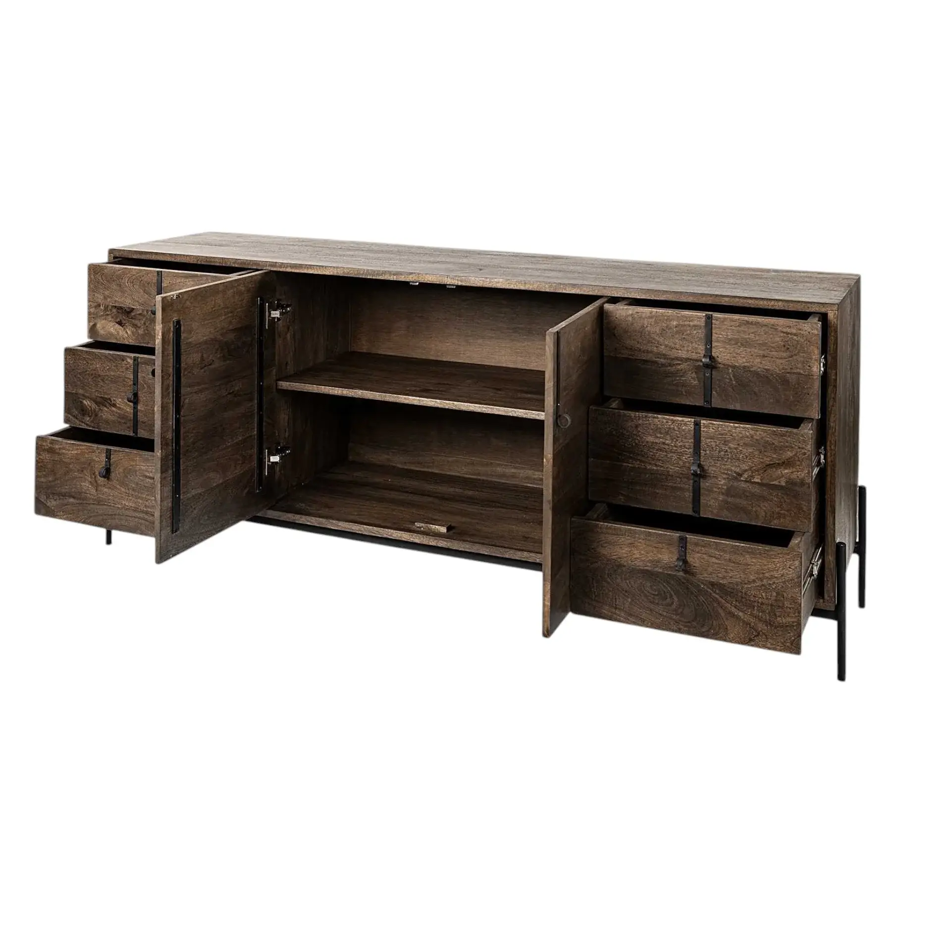 Brown Solid Wood Sideboard With 6 Drawers And 2 Cabinet Doors - Image 6