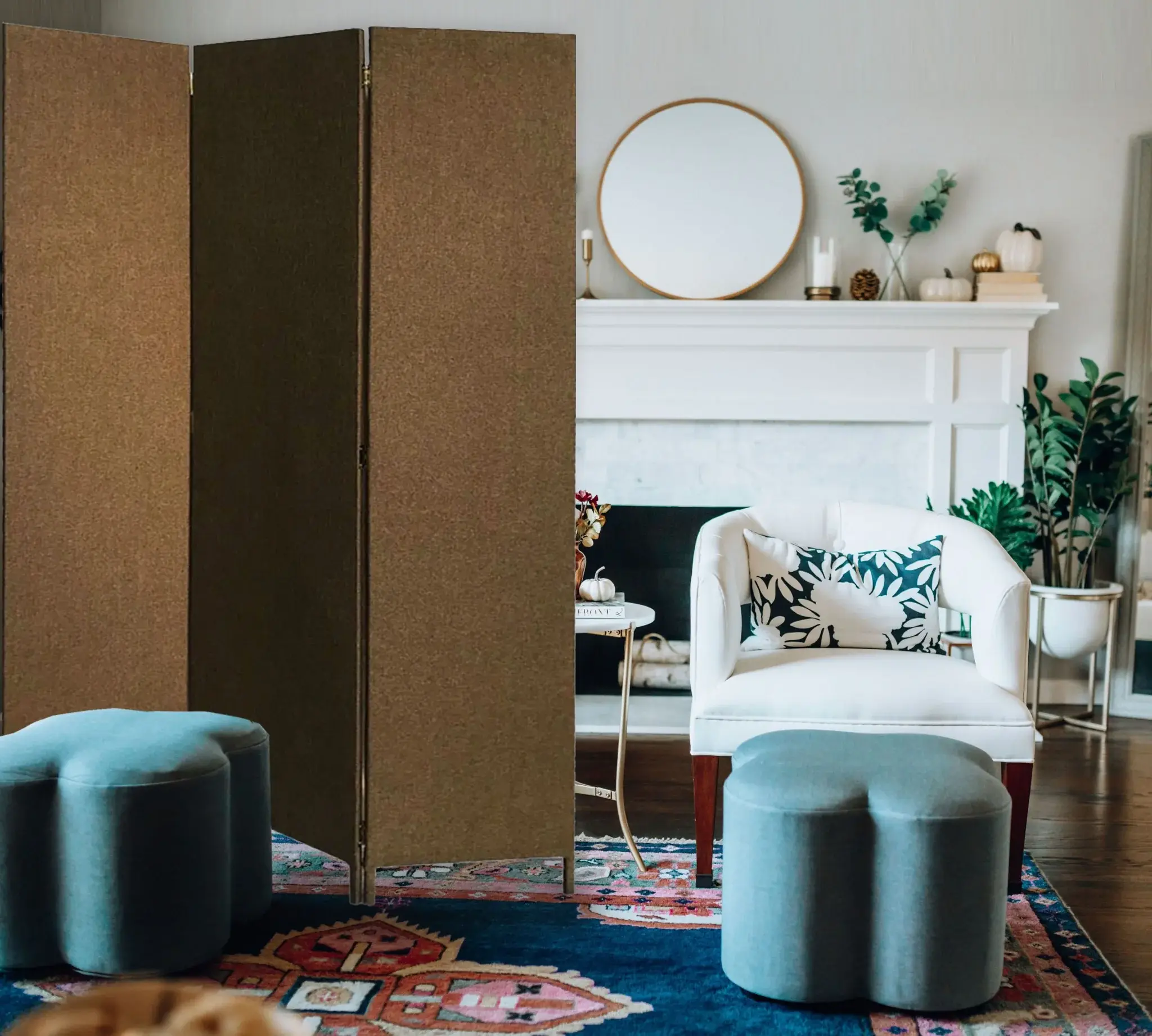 Brown Upholstered 3 Panel Room Divider Screen - Image 5