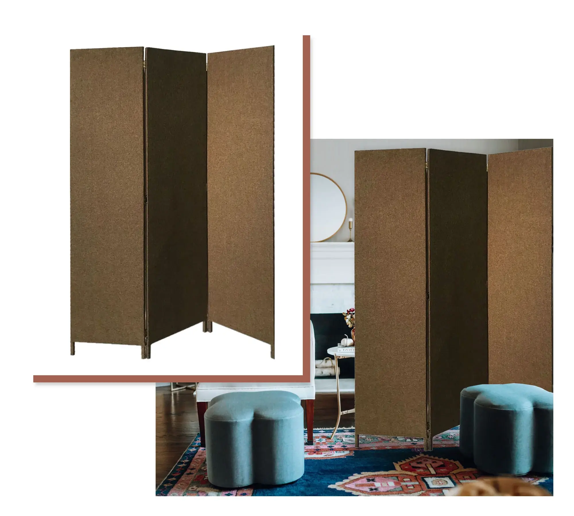 Brown Upholstered 3 Panel Room Divider Screen - Image 6