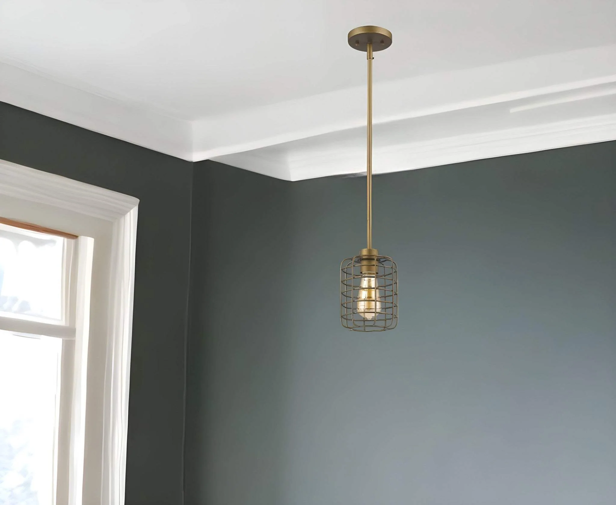 Brushed Gold Metal Cage Hanging Light - Image 2