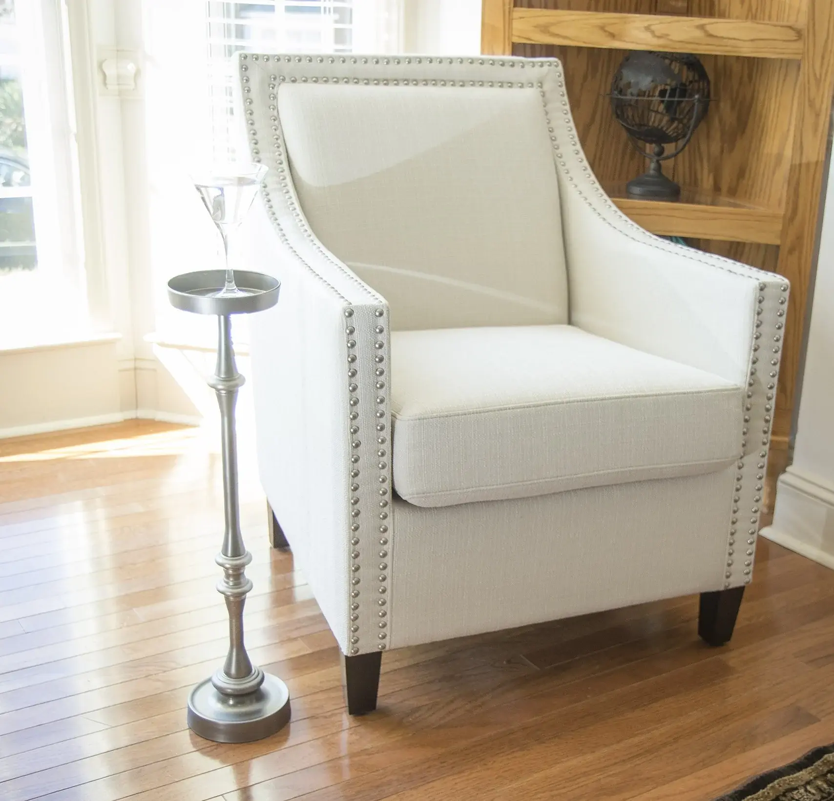 Brushed Silver Finish Drink Size Accent Table - Image 5