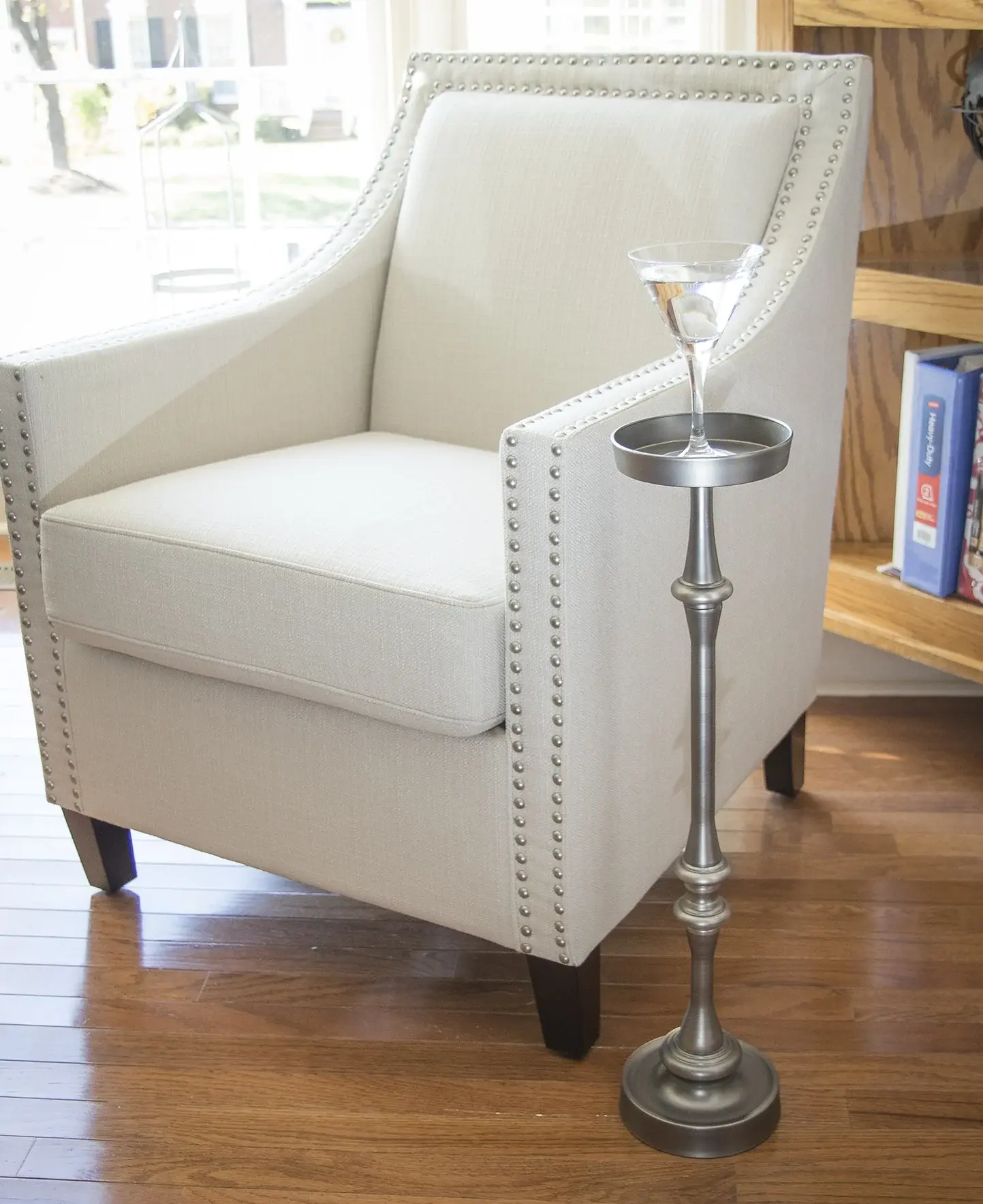 Brushed Silver Finish Drink Size Accent Table - Image 6
