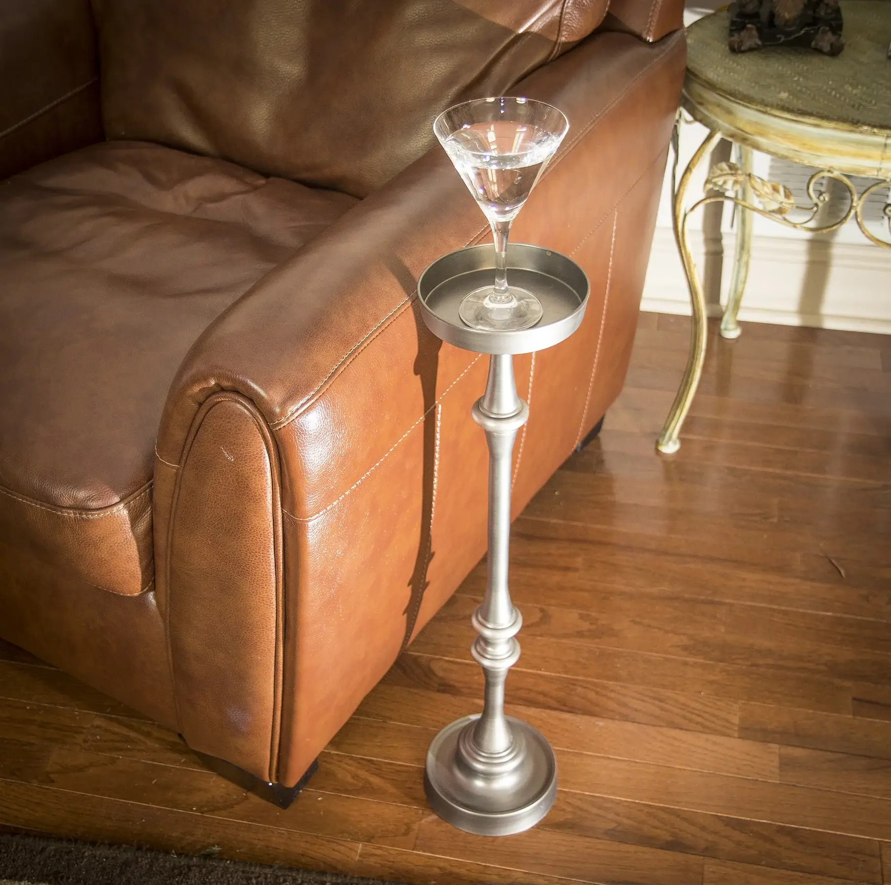 Brushed Silver Finish Drink Size Accent Table - Image 7