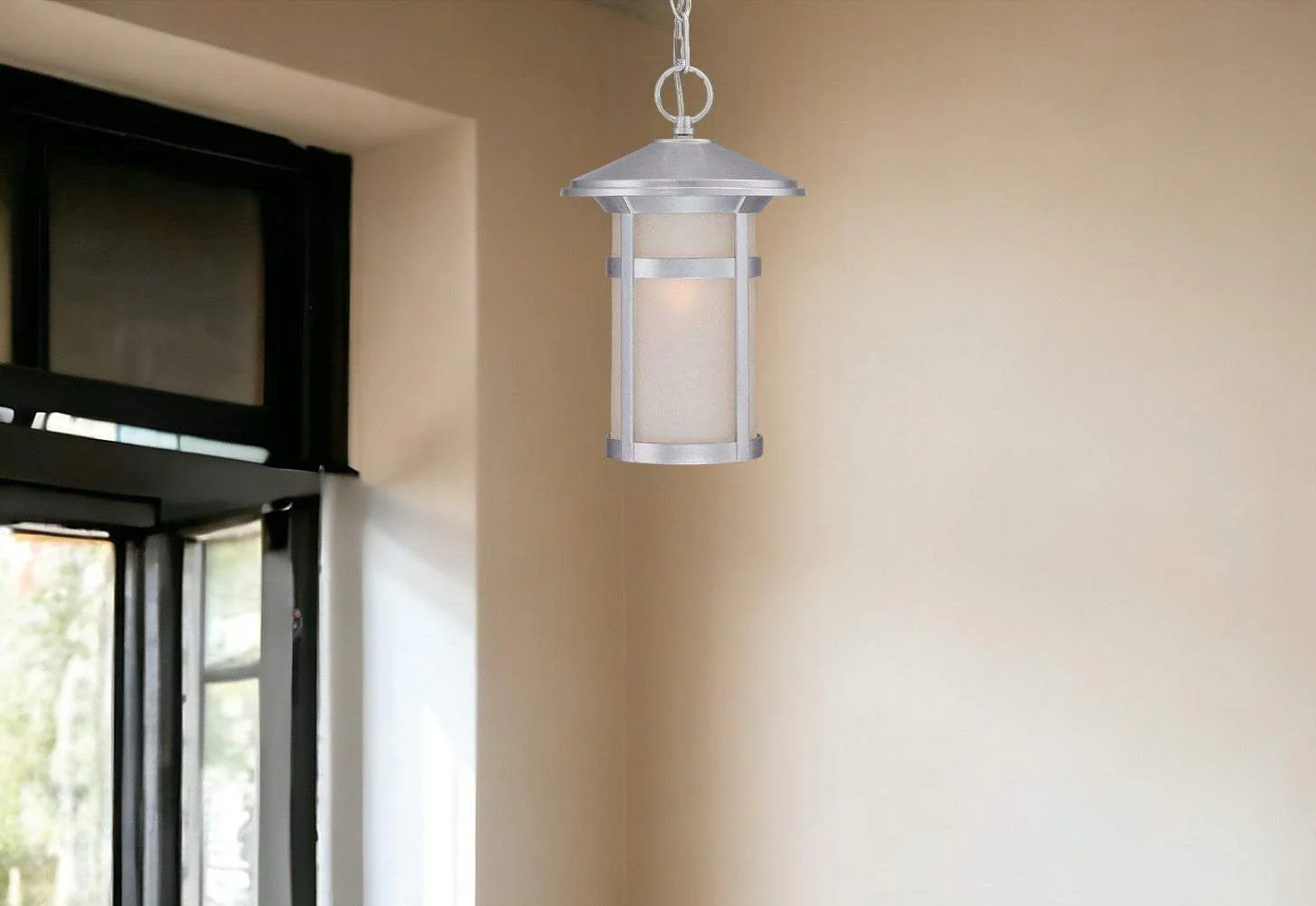 Brushed Silver Round White Glass Hanging Light - Image 2