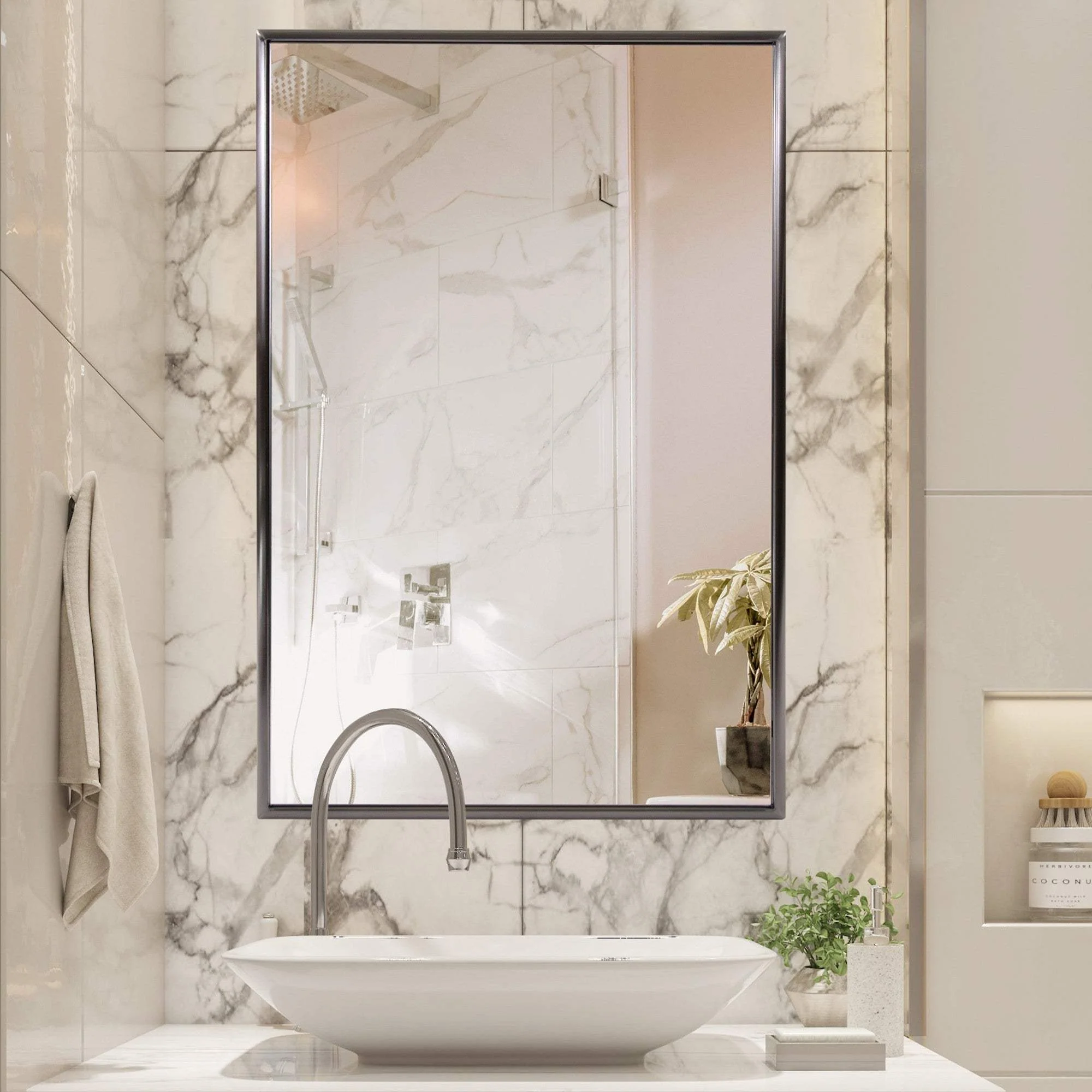 Brushed Titanium Rectangular Wall Mirror - Image 5