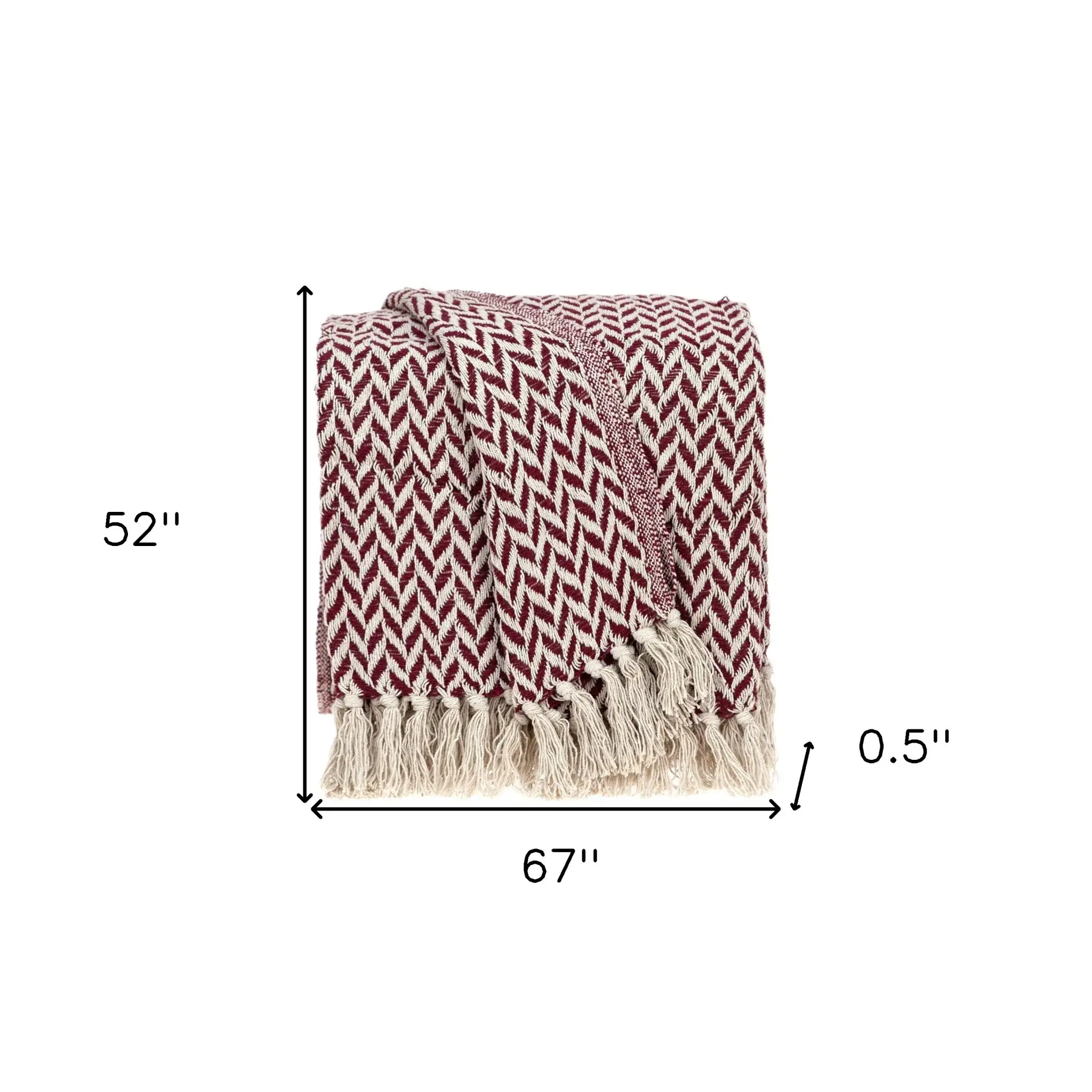 Burgundy Handloom Herringbone Weave with Tassels - Image 8