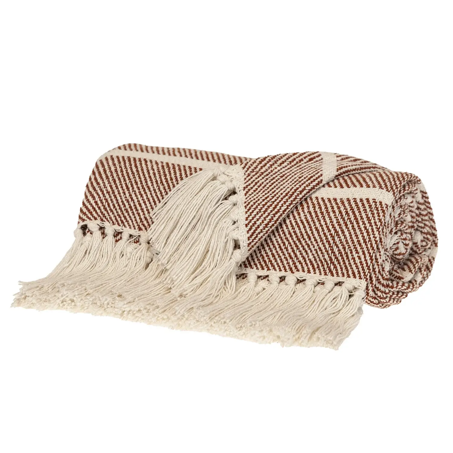 Burnt Orange Woven Cotton Striped Throw Blanket - Image 3