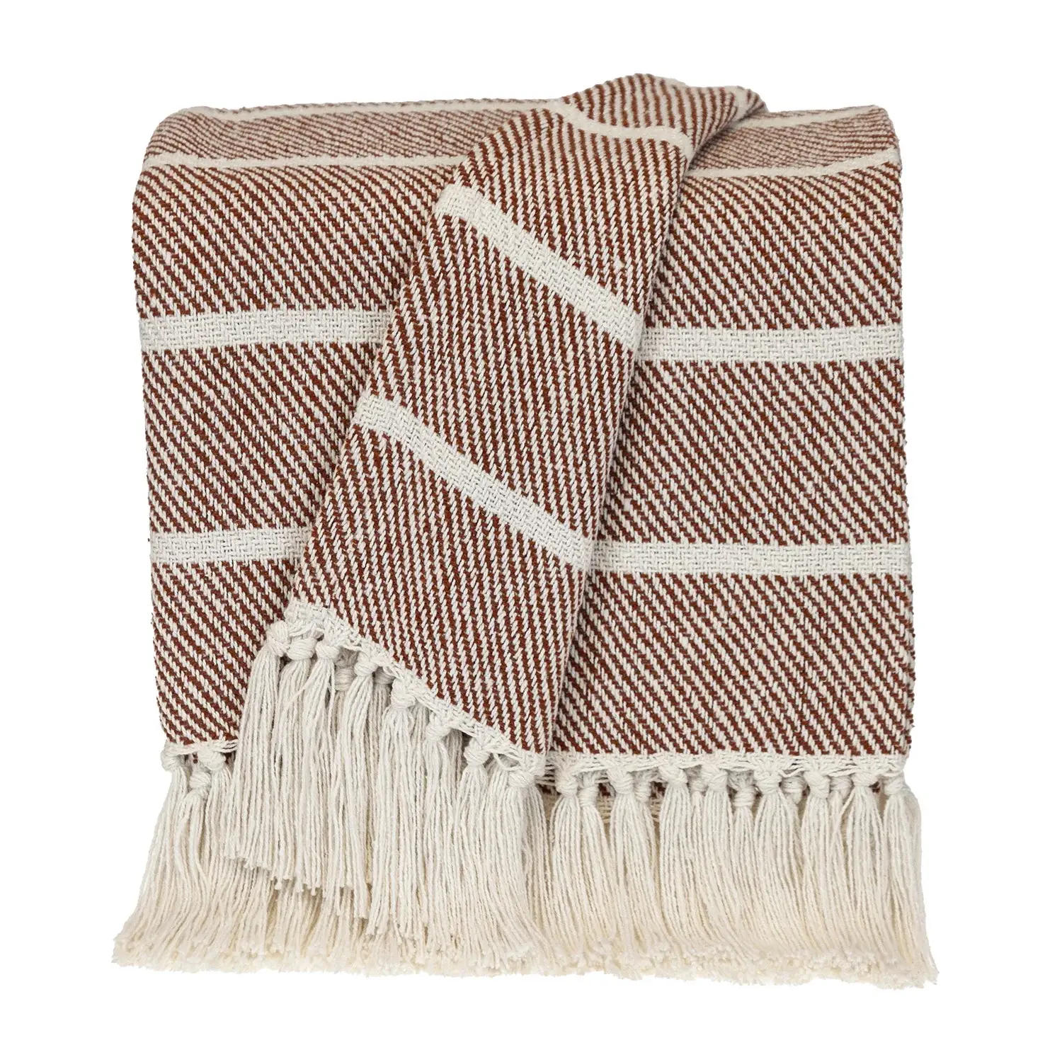 Burnt Orange Woven Cotton Striped Throw Blanket - Image 4