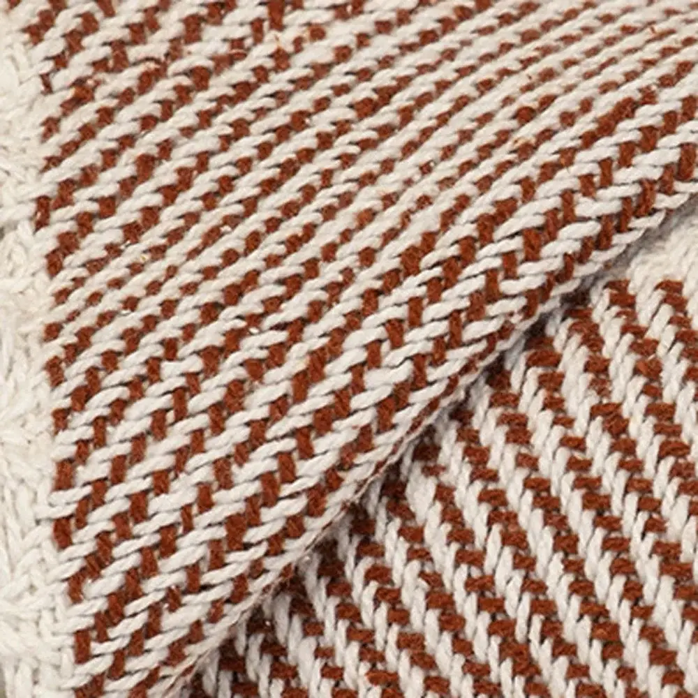 Burnt Orange Woven Cotton Striped Throw Blanket - Image 6