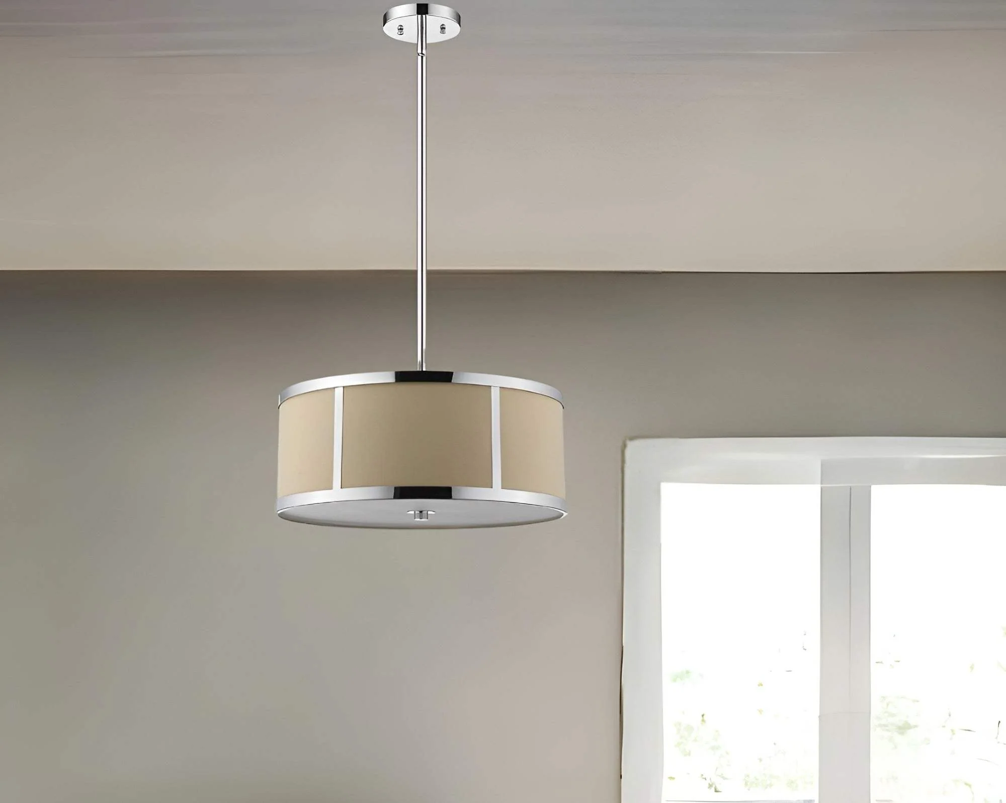 Butler 2-Light Polished Chrome Pendant With Coarse Cream Linen Shade And Opal Acrylic Diffuser - Image 2