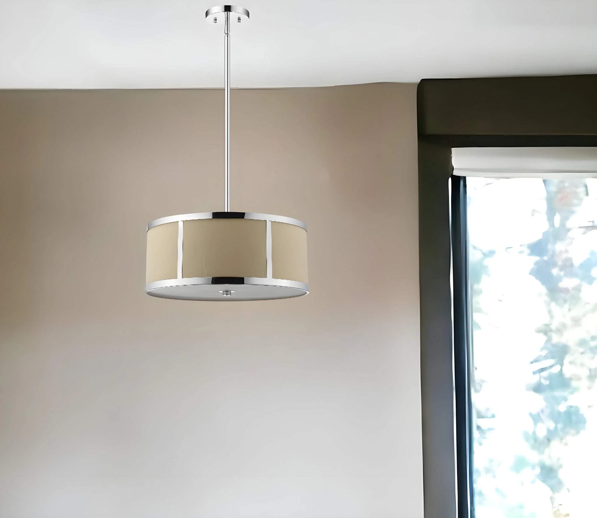 Butler 3-Light Polished Chrome Pendant With Coarse Cream Linen Shade And Opal Acrylic Diffuser - Image 2