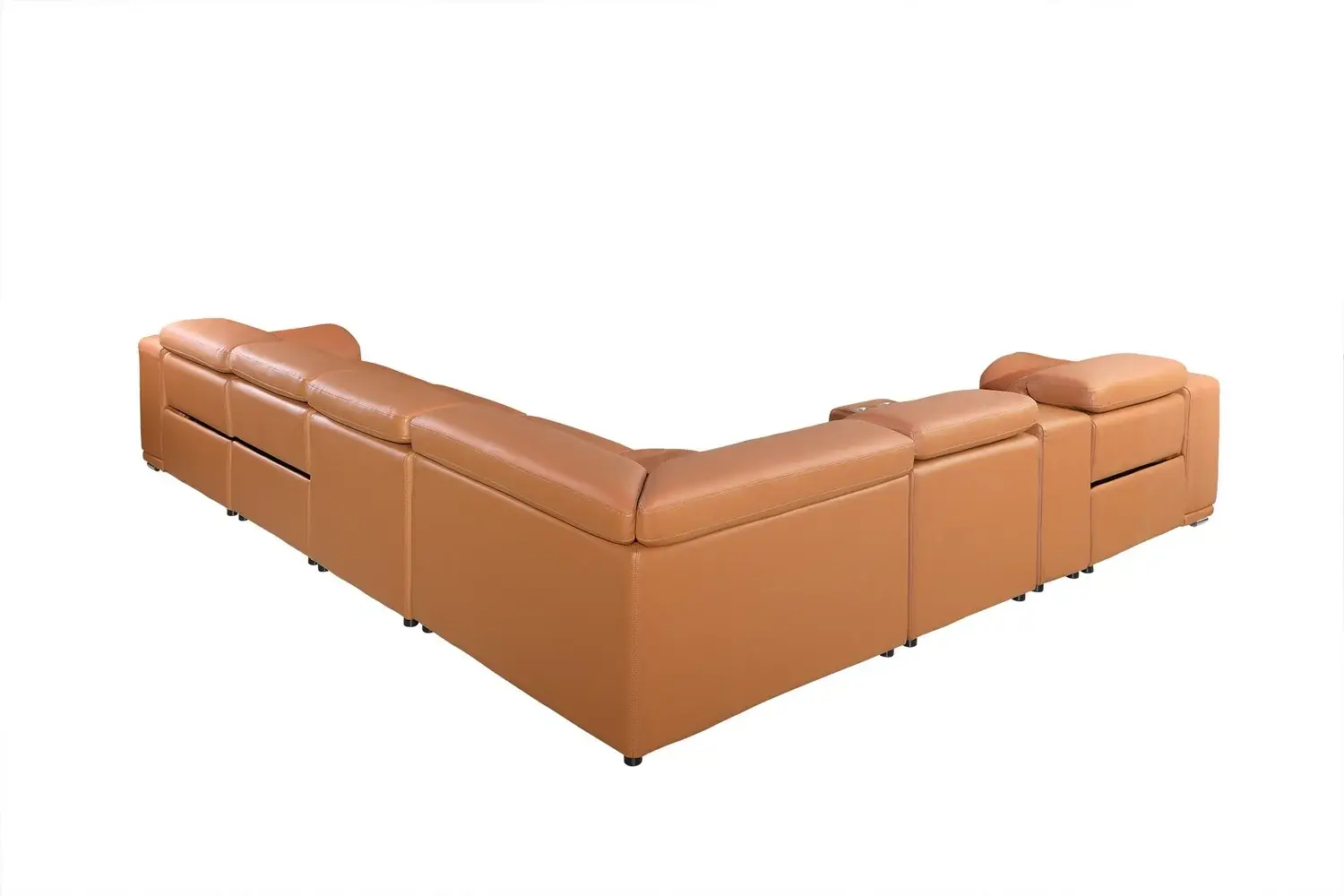 Camel Italian Leather Power Reclining U Shaped Eight Piece Corner Sectional With Console - Image 2